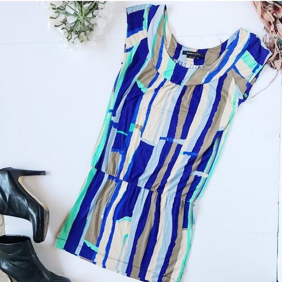 BCBGMaxAzria Blue Color Block Drop Waist Sleeveless Mini Dress Women's Size XS - Picture 4 of 5